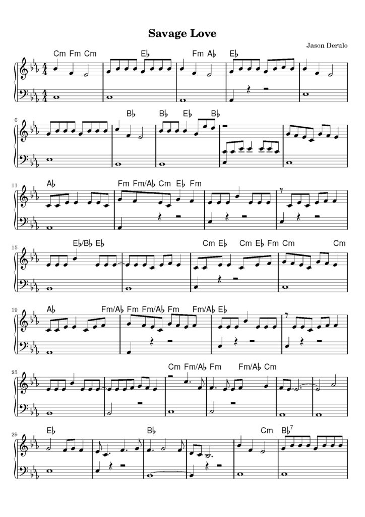 nuty na pianino do utworu savage love
