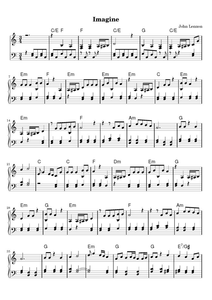 imagine piano sheet music