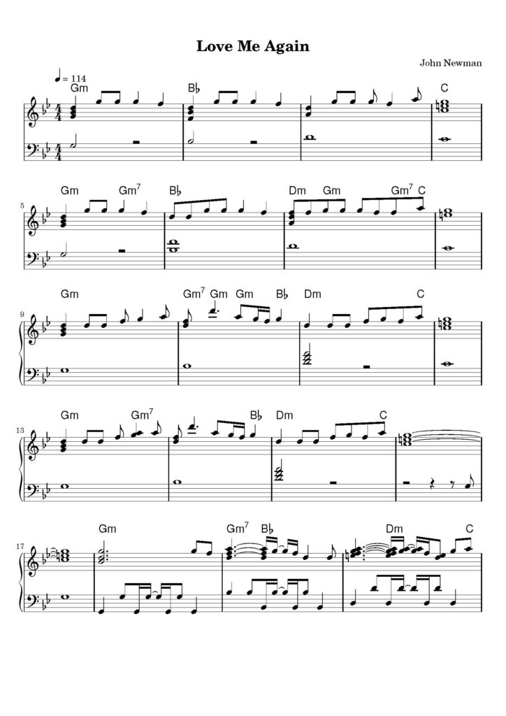 love me again piano sheet music
