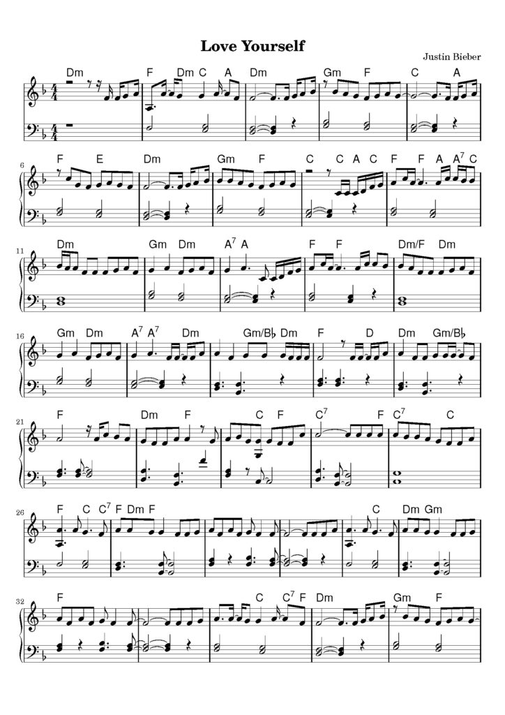 nuty na pianino do utworu love yourself