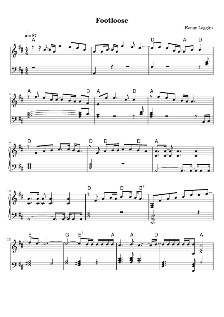 nuty na pianino do utworu footloose