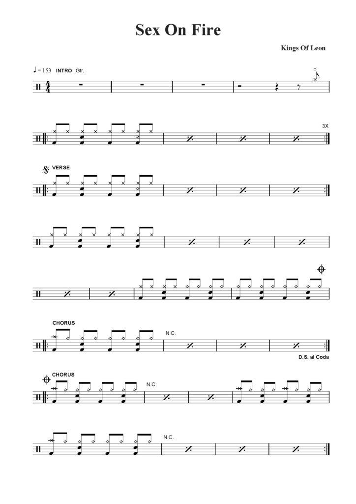 nuty na perkusję do utworu sex on fire