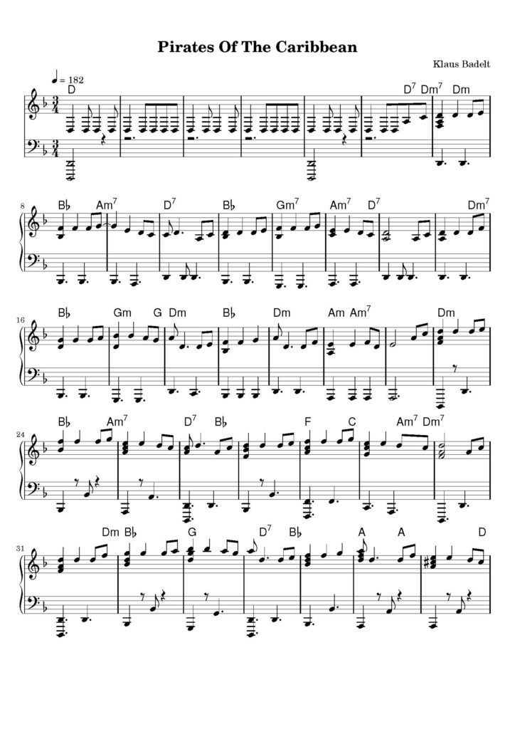 nuty na pianino do utworu pirates of the caribbean