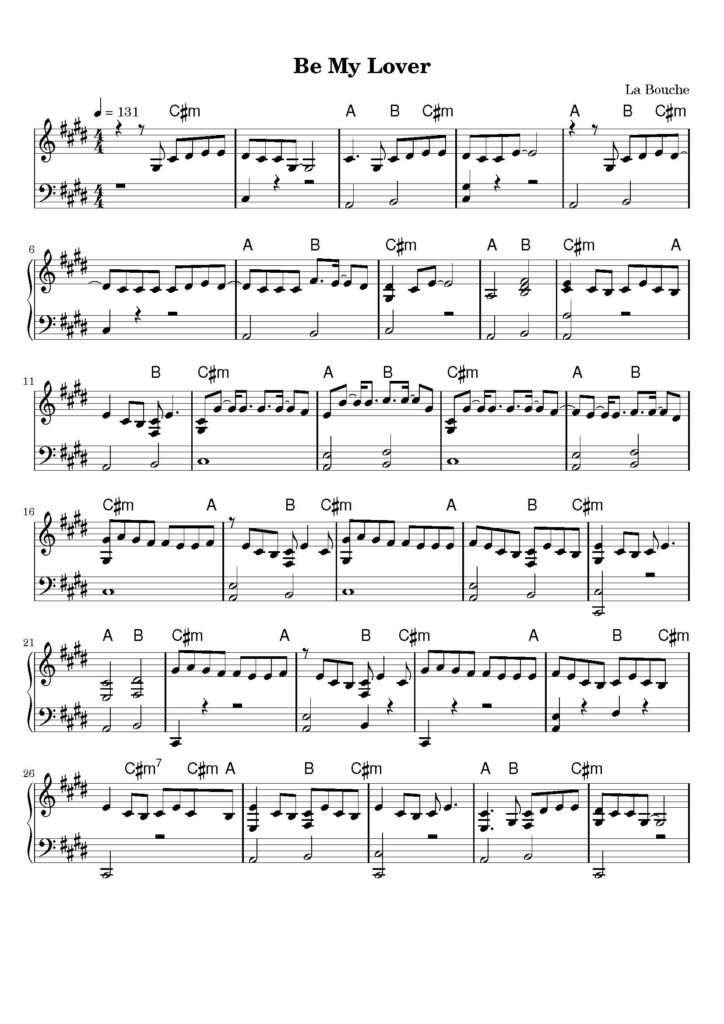 nuty na pianino do utworu be my lover