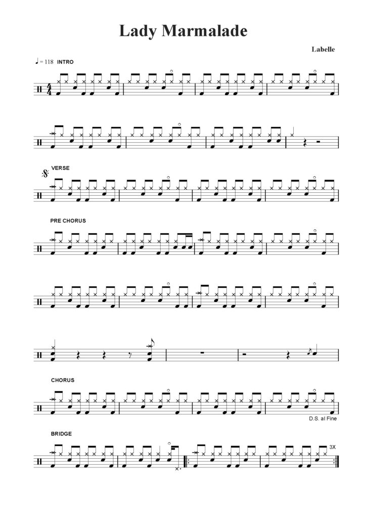 lady marmalade drum sheet music