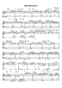 nuty na pianino do utworu bad romance