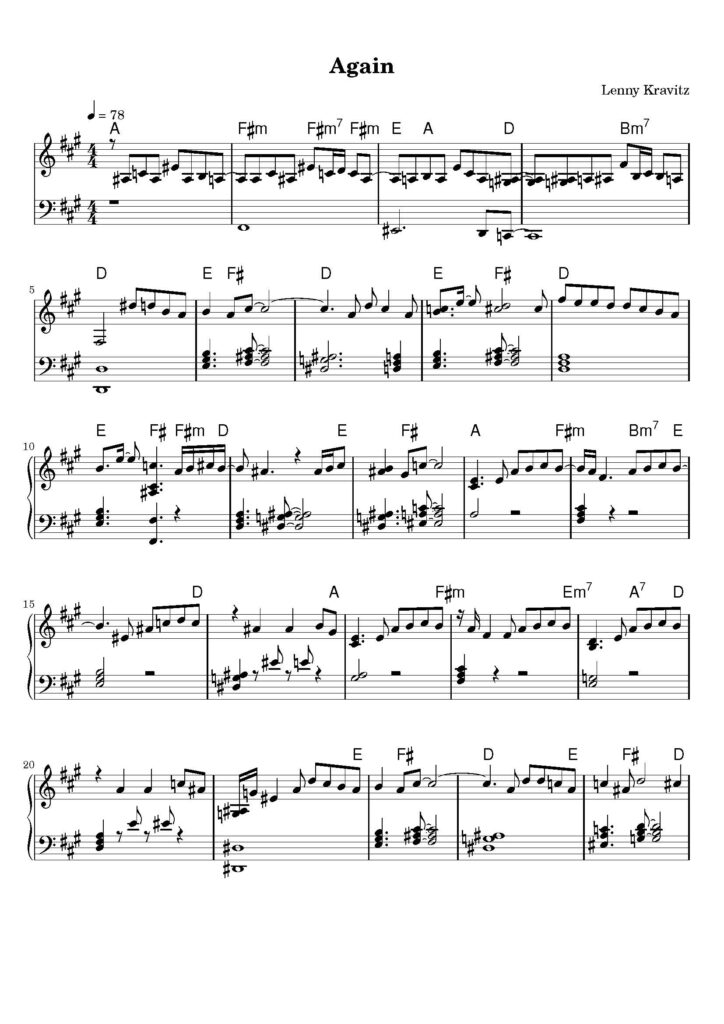 nuty na pianino do utworu again