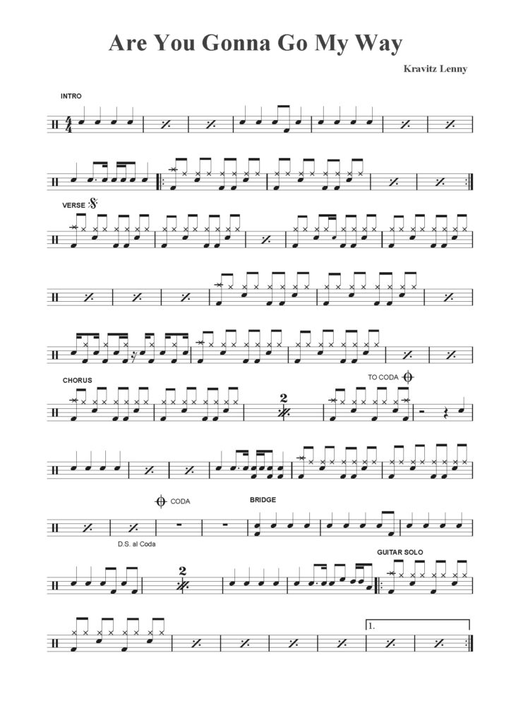 nuty na perkusję do utworu are you gonna go my way