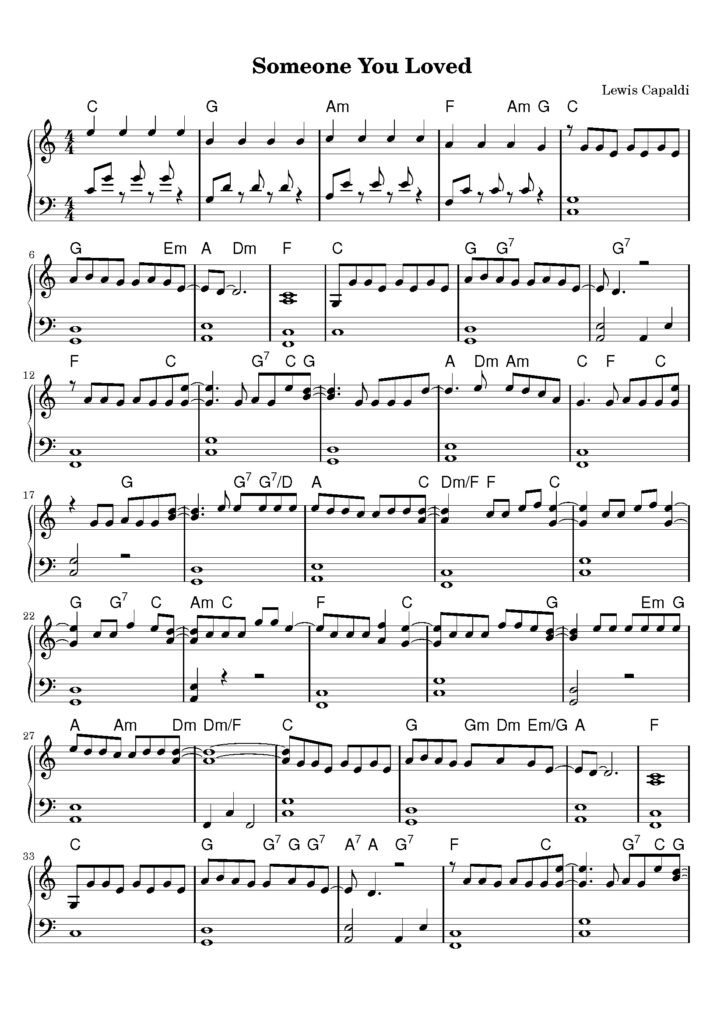 nuty na pianino do utworu someone you loved