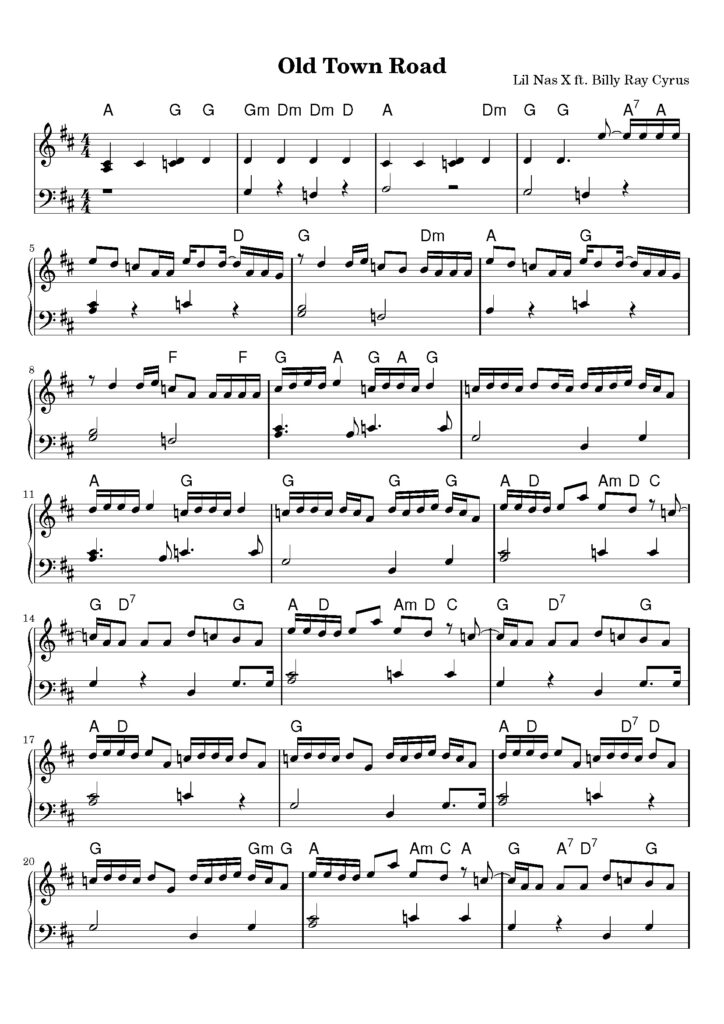 nuty na pianino do utworu old town road