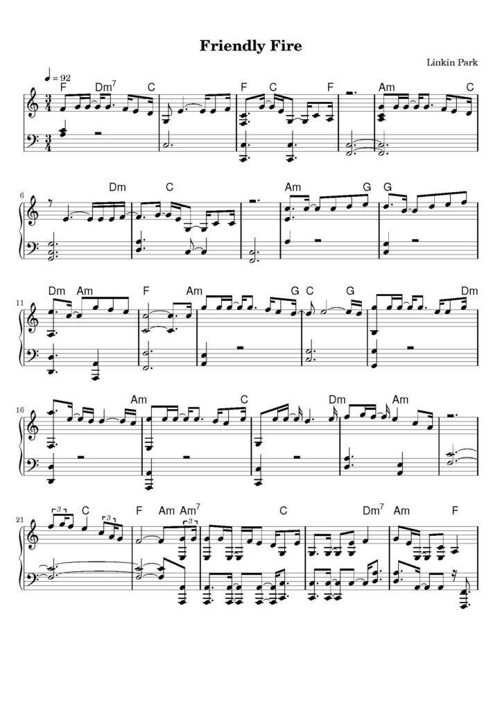 friendly fire piano sheet music