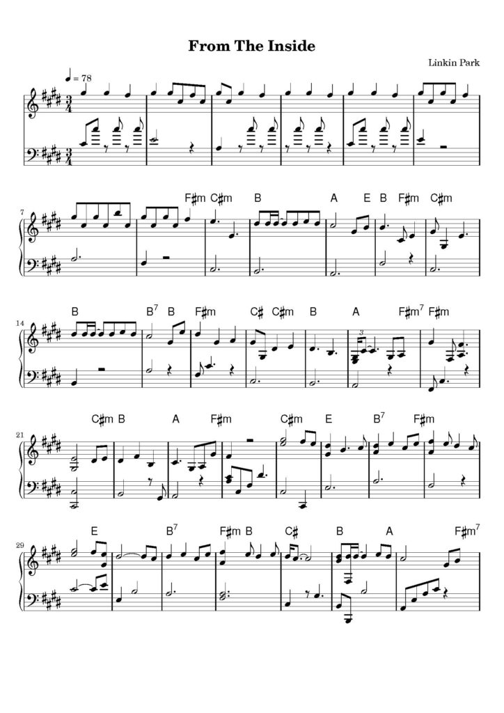 Linkin Park - From The Inside piono sheet music