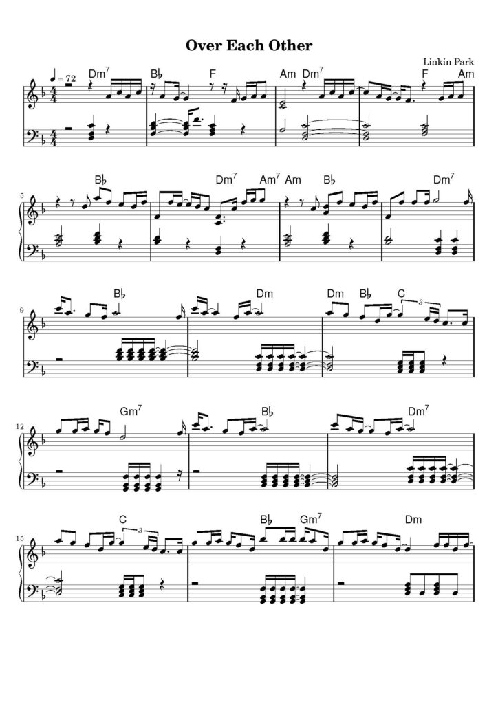 nuty na pianino do utworu over each other