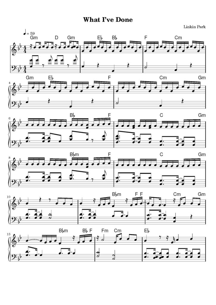 what i've done piano sheet music