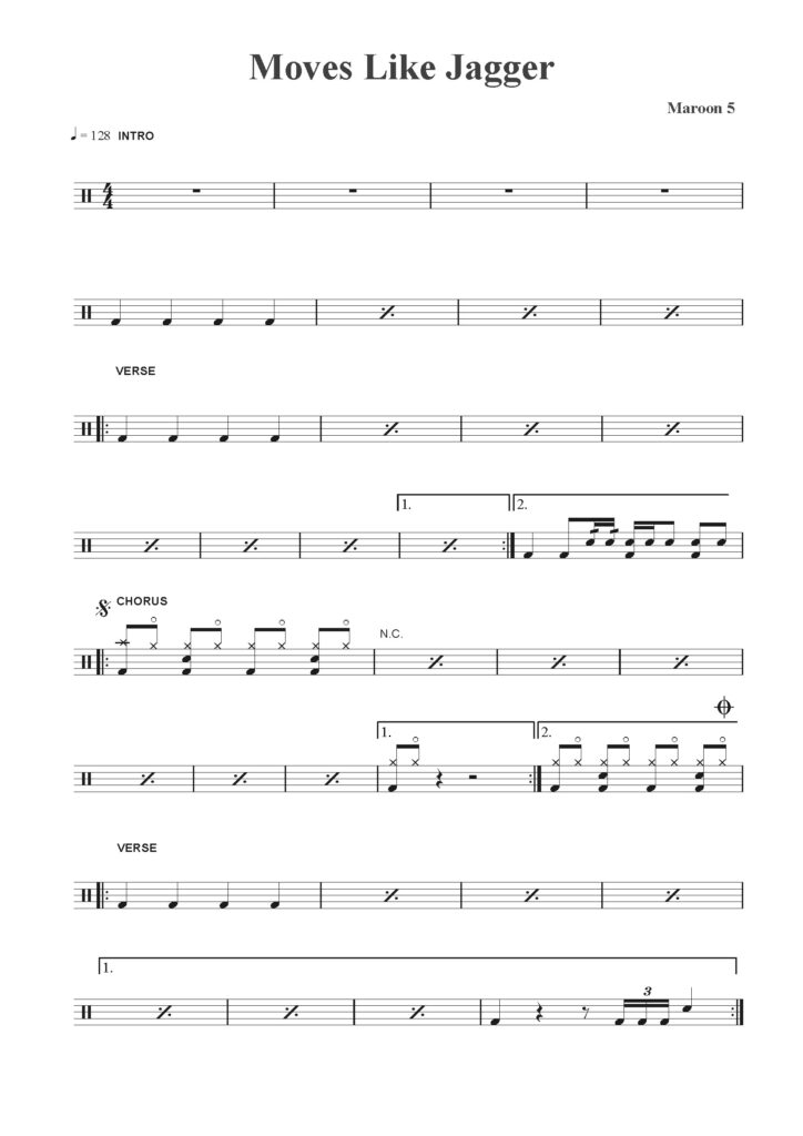 moves like jagger drum sheet music