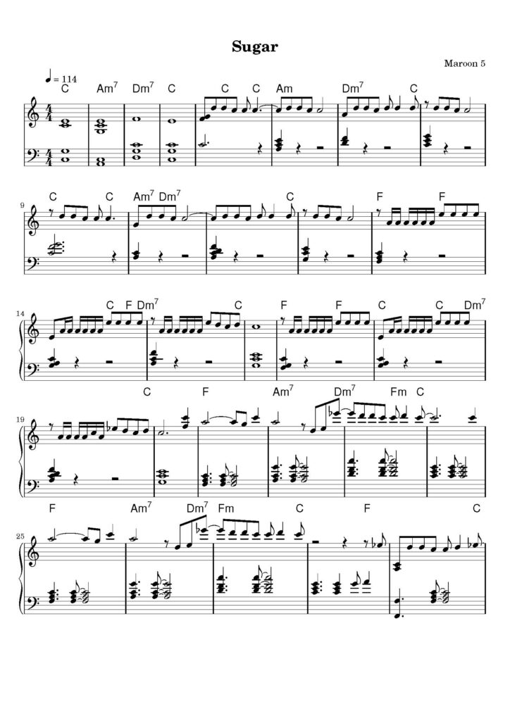 nuty na pianino do utworu sugar