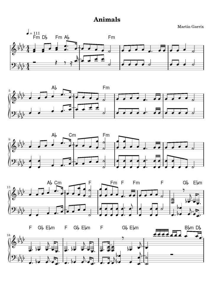 martin garrix animals piano sheet music