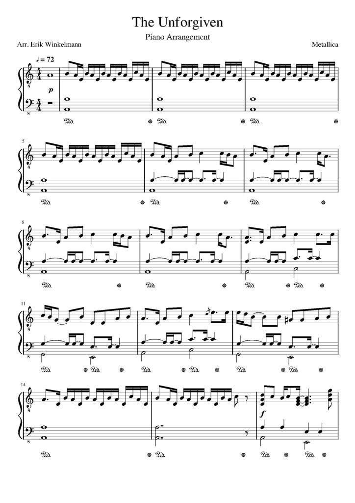 nuty na pianino do utworu the unforgiven