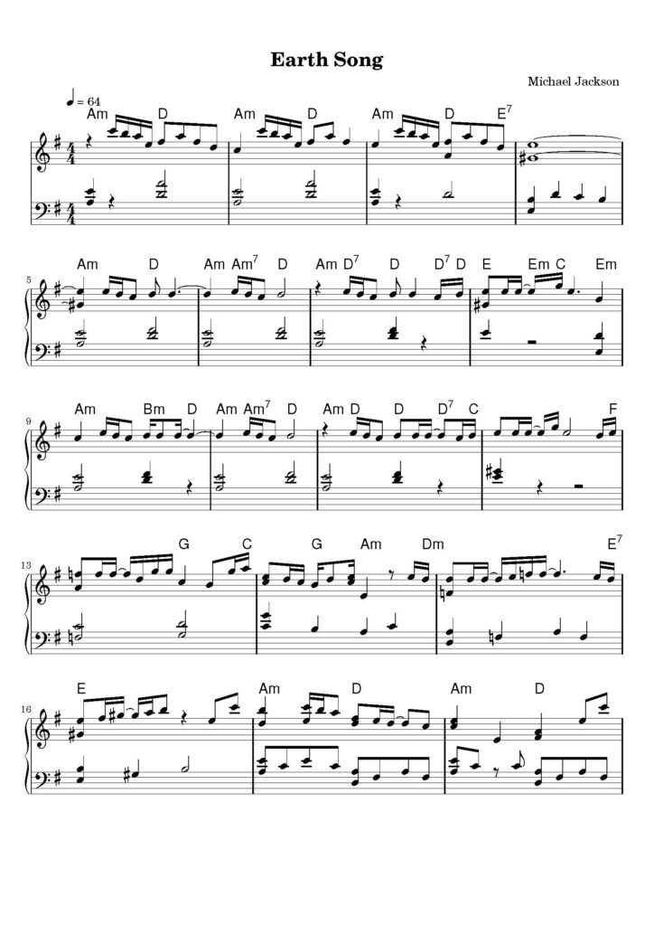 nuty na pianino do utworu earth song