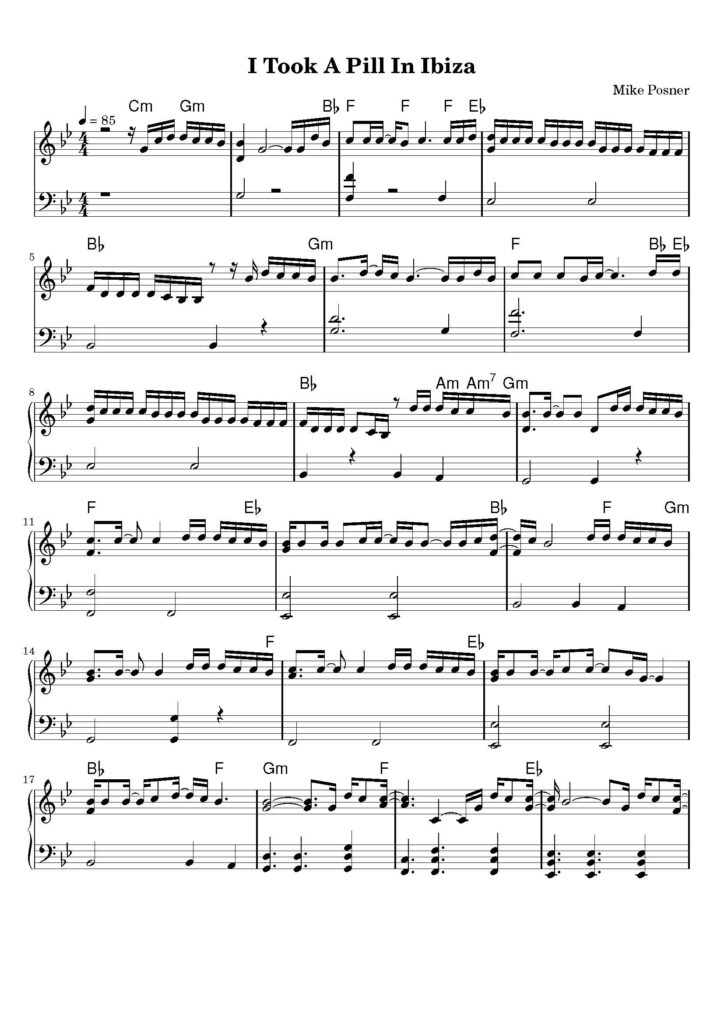 nuty na pianino do utworu i took a pill in ibiza