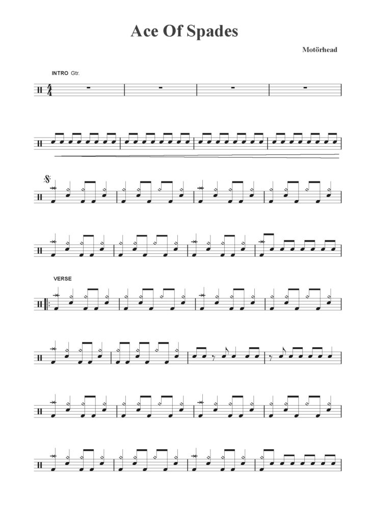 nuty na perkusję do utworu ace of spades