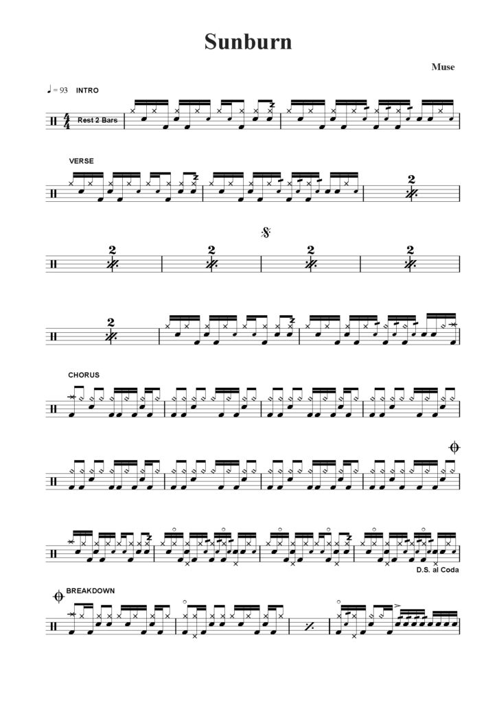 sunburn drum sheet music