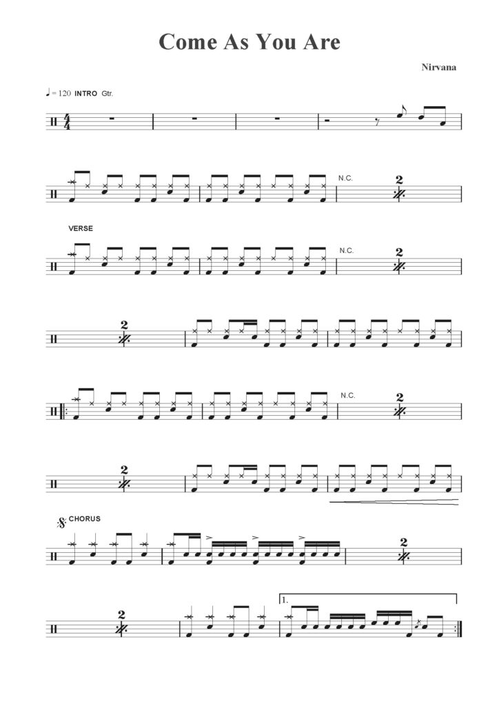 nuty na perkusję do utworu come as you are