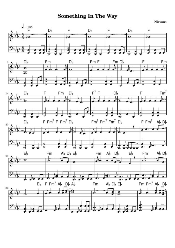 nuty na pianino do utworu something in the way