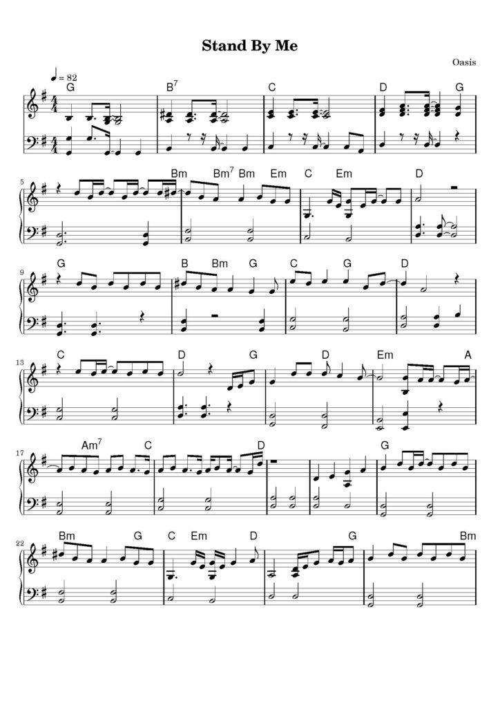 oasis stand by me piano sheet music