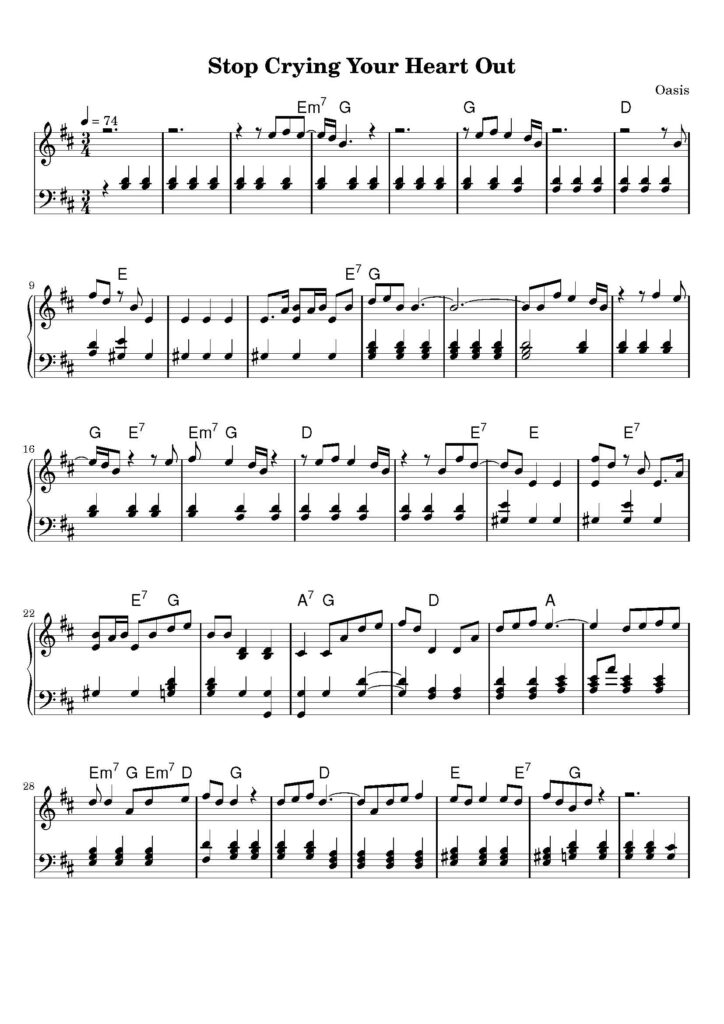 stop crying your heart out piano sheet music