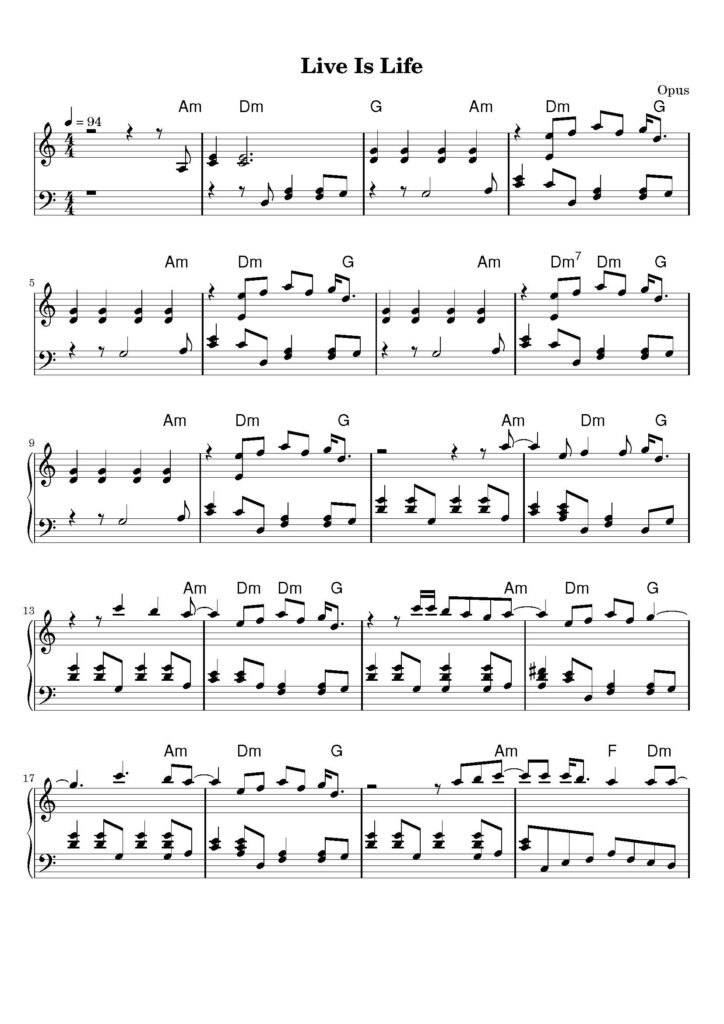 nuty na pianino do utworu live is life