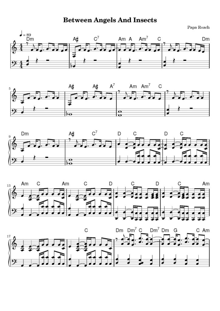 between angels and insects piano sheet music