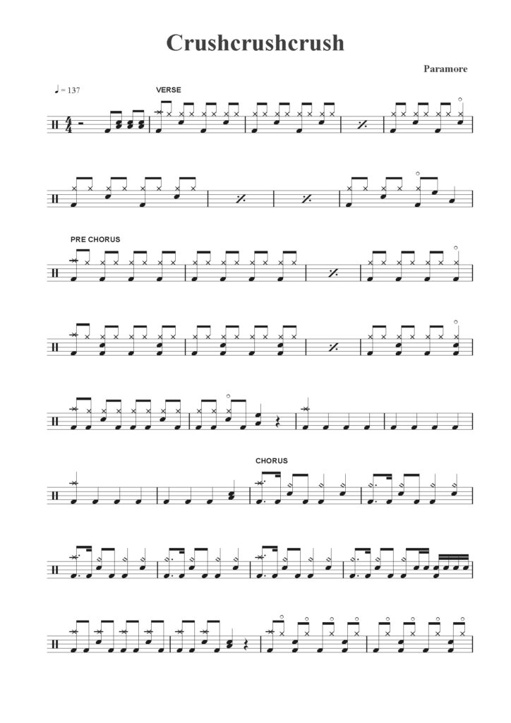 crushcrushcrush drum sheet music