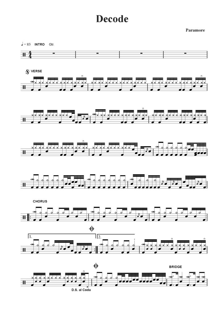 nuty na perkusję do utworu decode