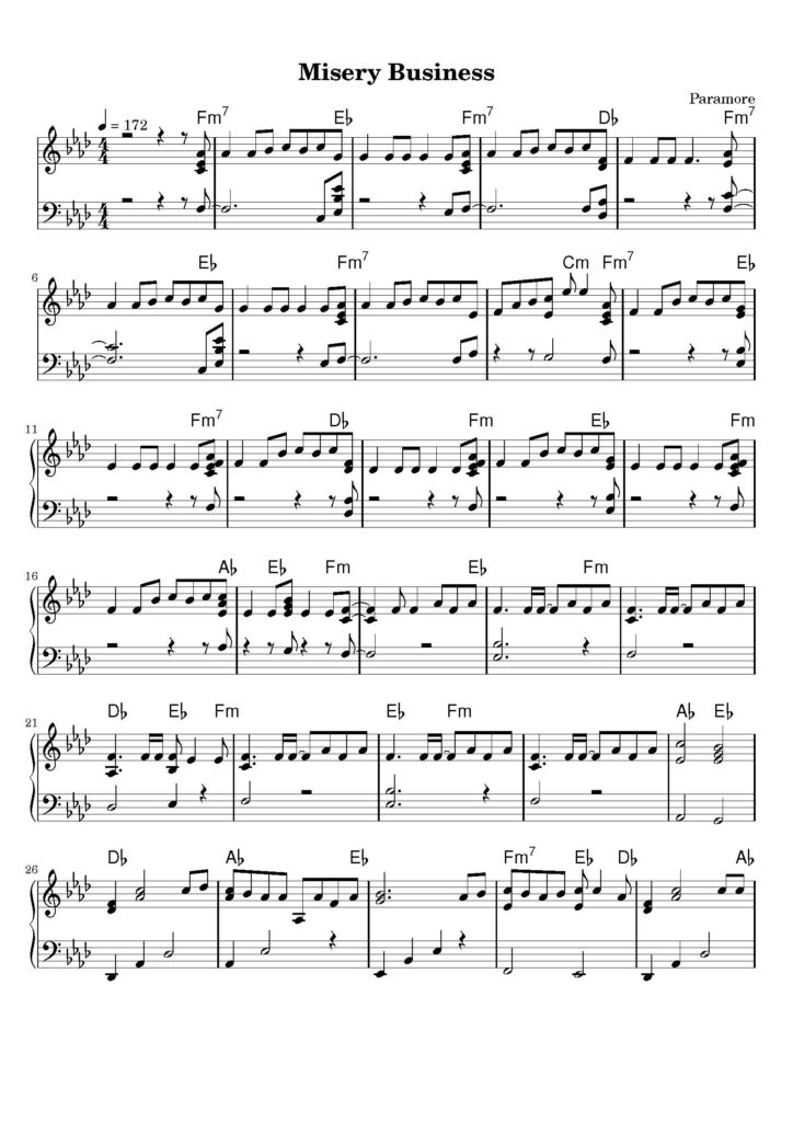 misery business piano sheet music