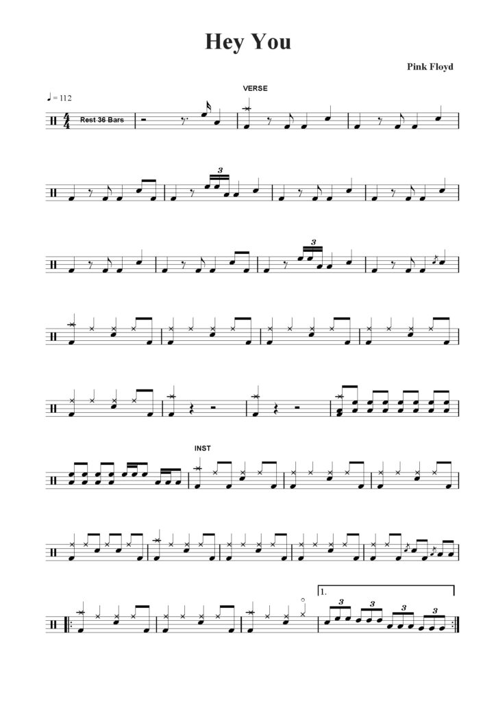 hey you drum sheet music
