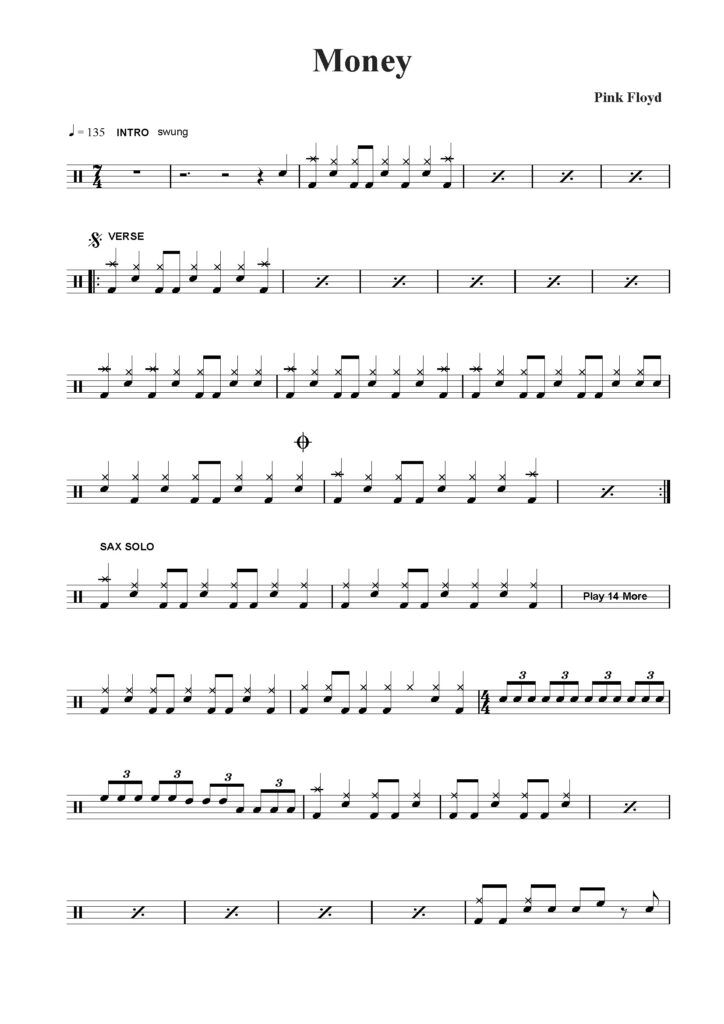 nuty na perkusję do utworu money