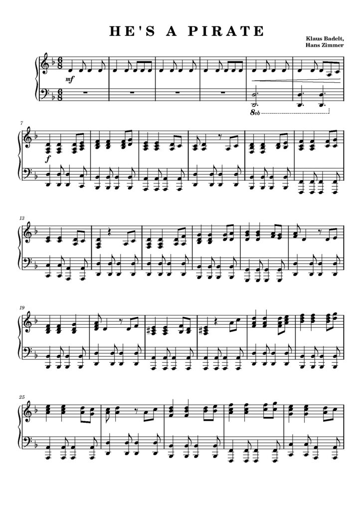 nuty na pianino do utworu he's a pirate