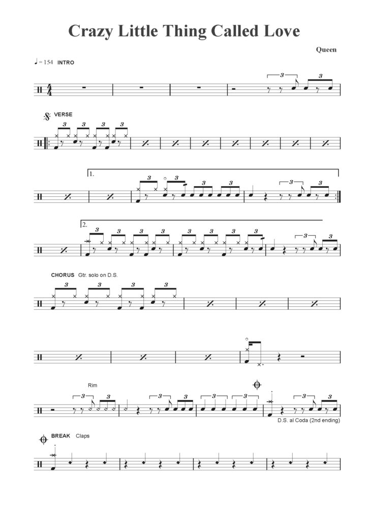 crazy little thing called love drum sheet music