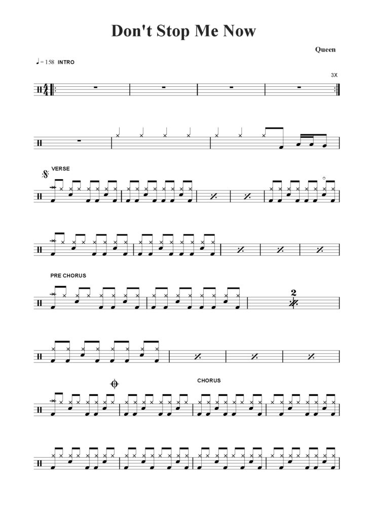 nuty na perkusję do utworu don't stop me now