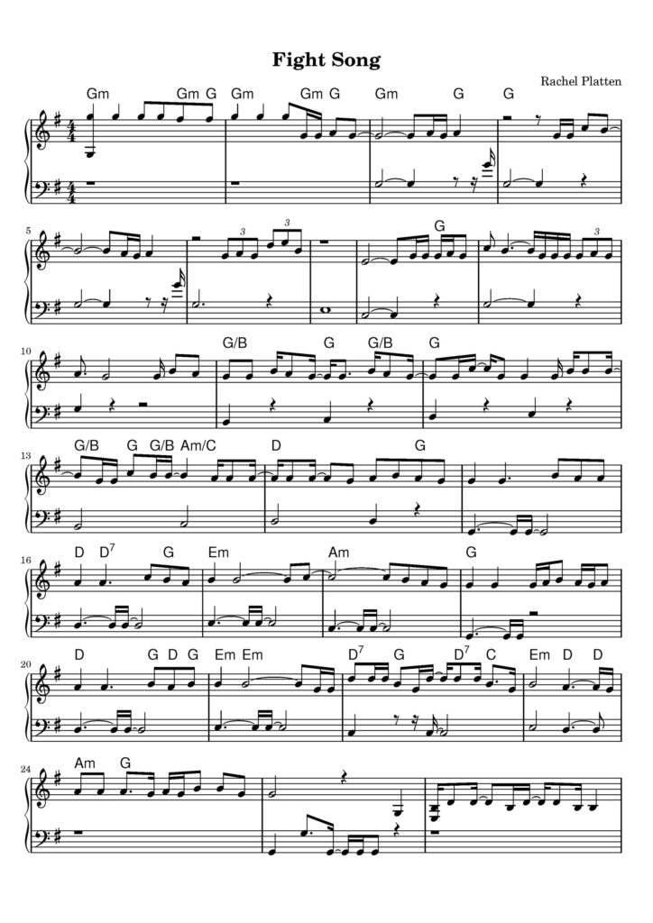 nuty na pianino do utworu fight song