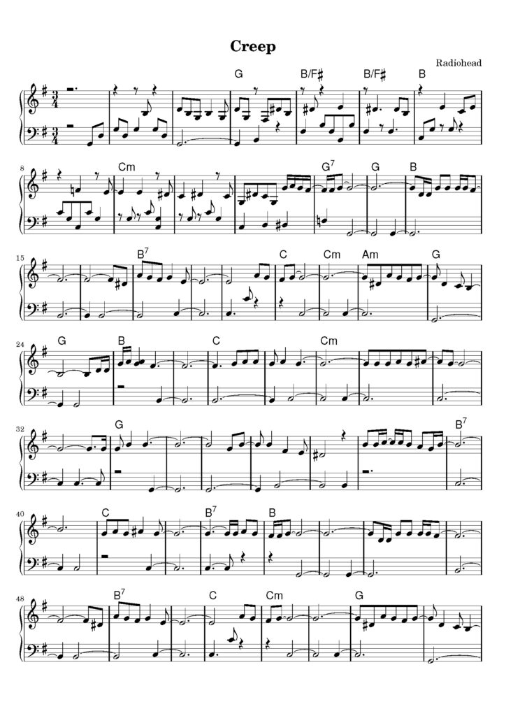 nuty na pianino do utworu creep