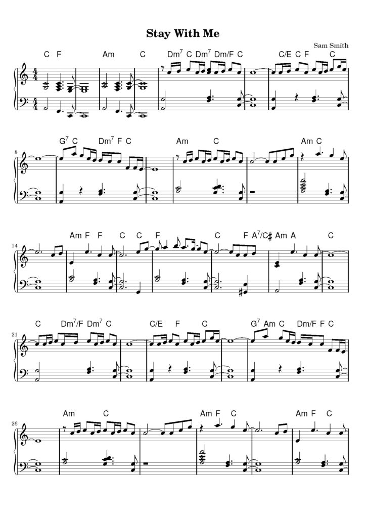 nuty na pianino do utworu stay with me