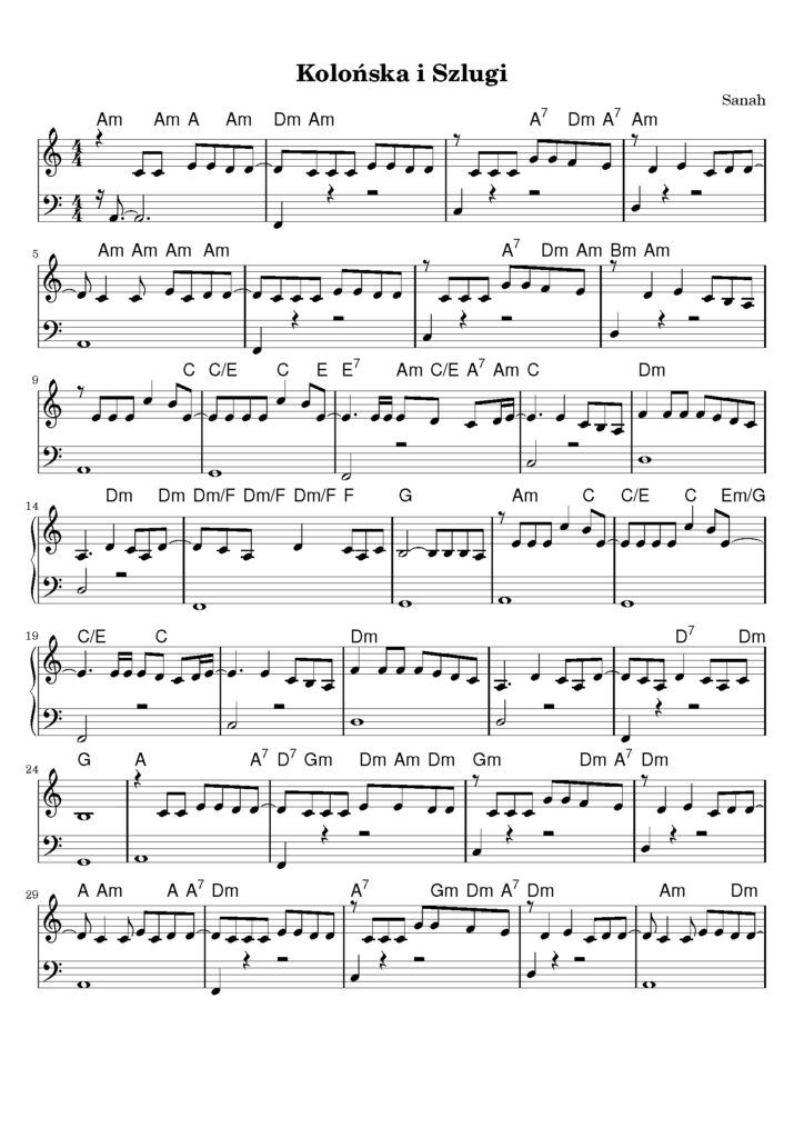 nuty na pianino do utworu kolońska i szlugi
