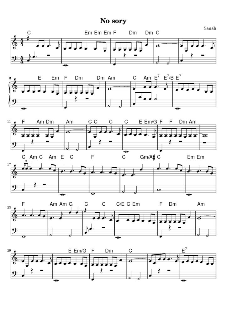 nuty na pianino do utworu no sory