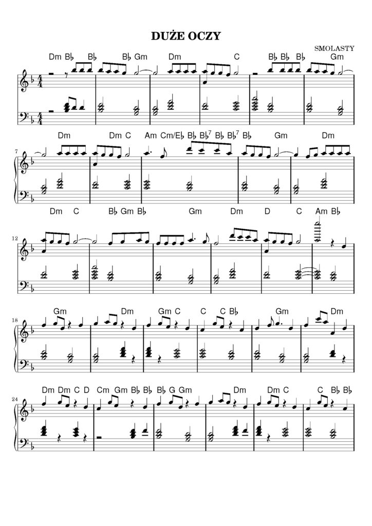 nuty na pianino do utworu duże oczy