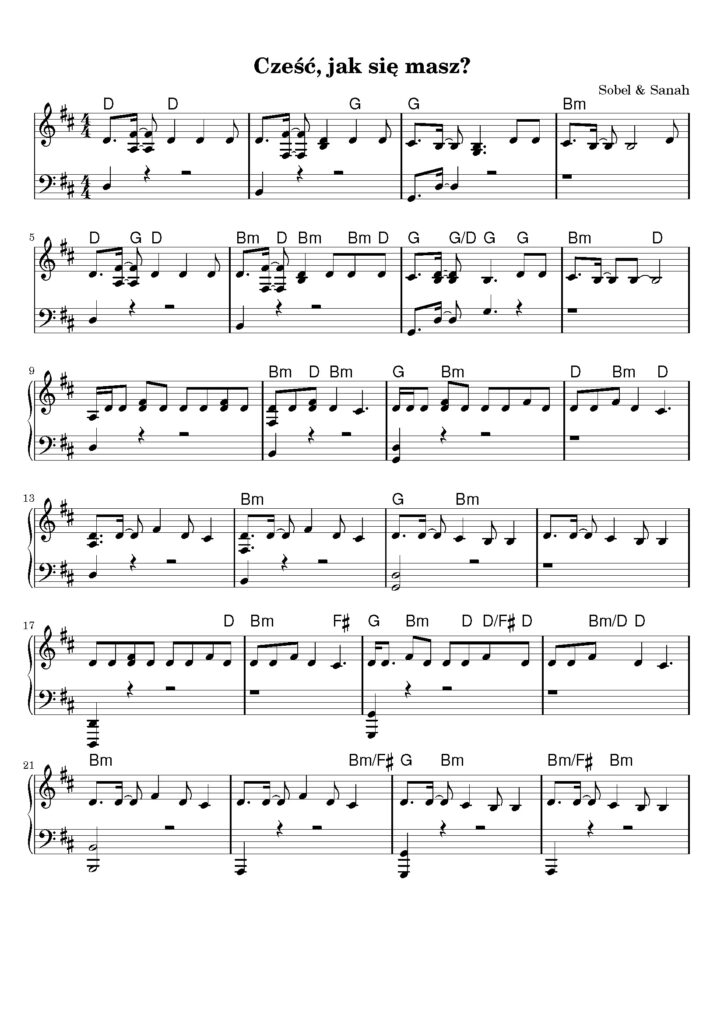 cześć jak się masz piano sheet music