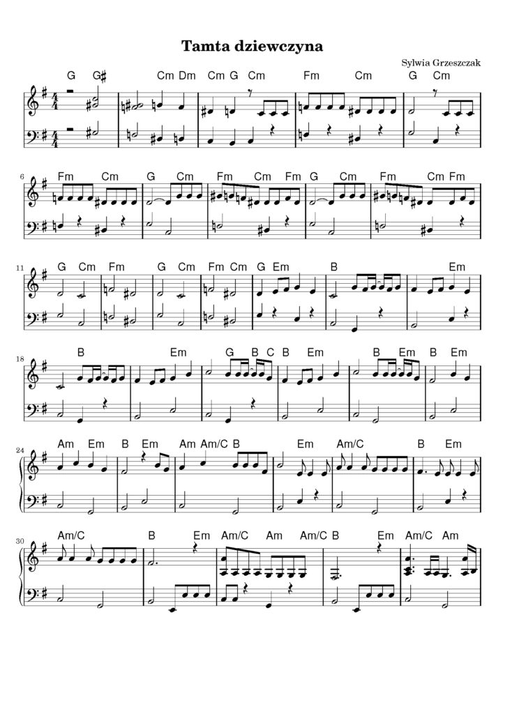 tamta dziewczyna piano sheet music