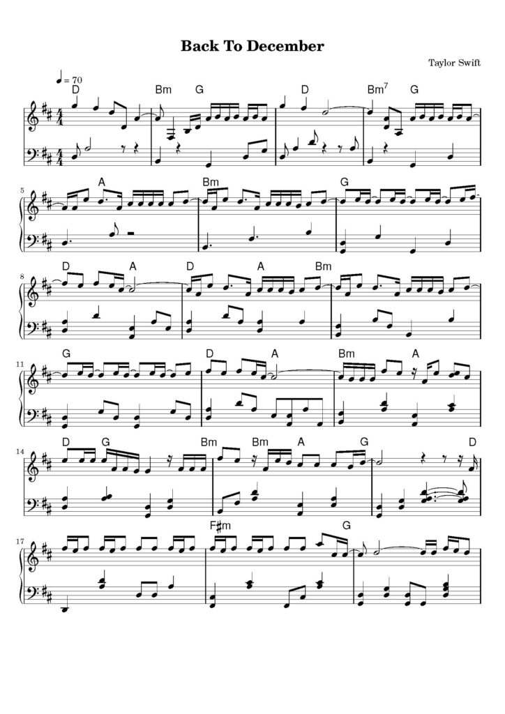 back to december piano sheet music