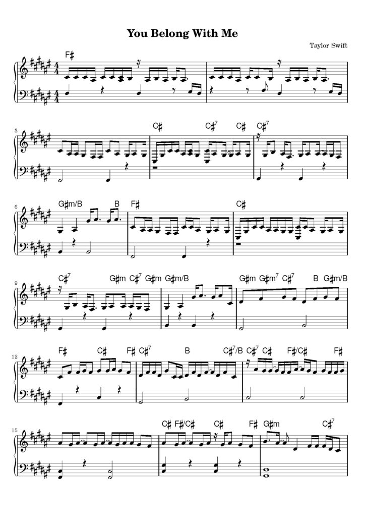 nuty na pianino do utworu you belong with me